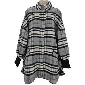 Steve Madden Womans size L Plaid Times Jacket Oversize Shacket Navy gray NEW